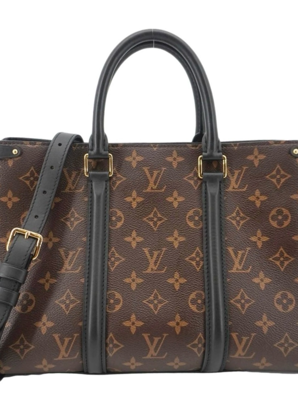 Louis Vuitton Brown Monogram Canvas Tote with Black Trim and Gold Hardware